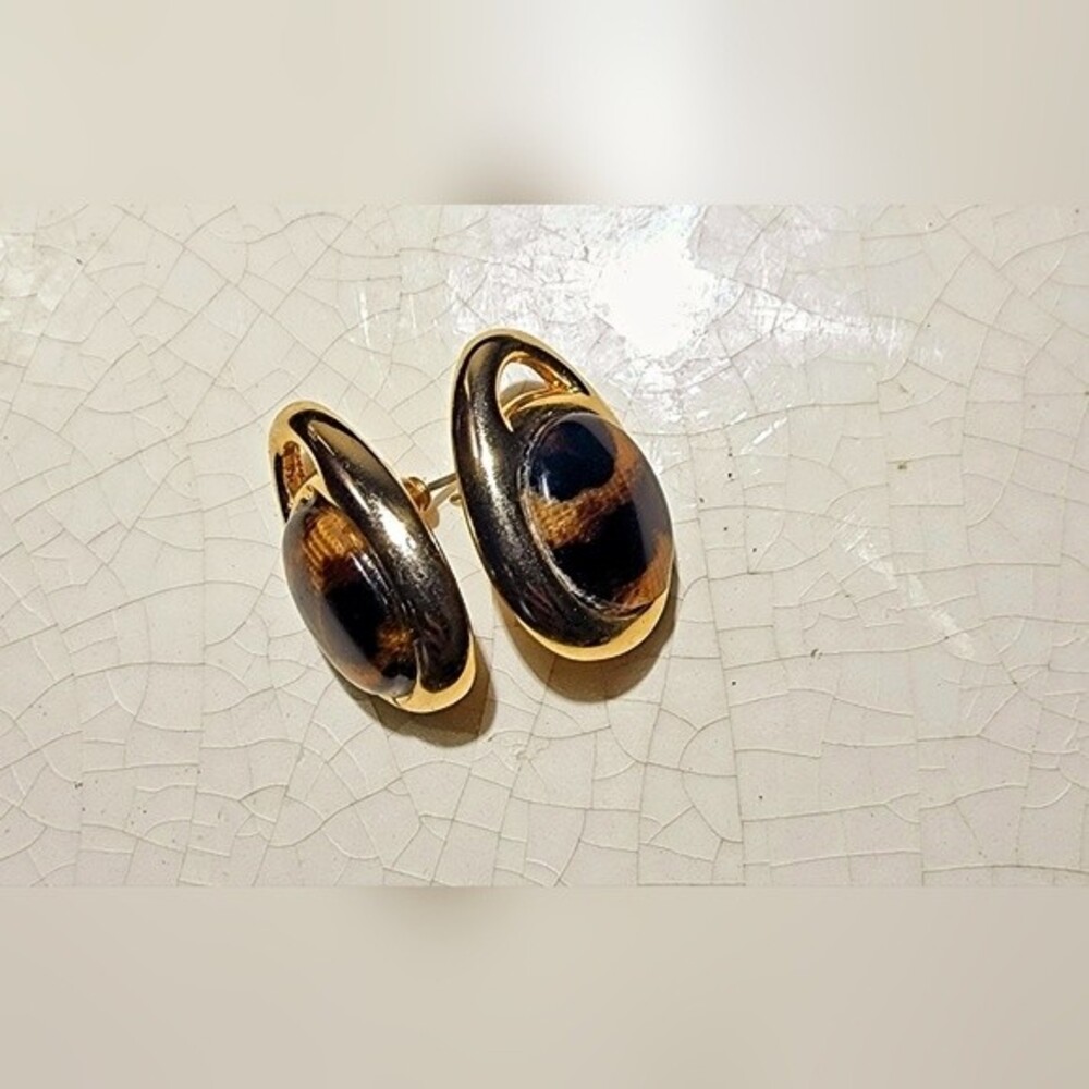 Vintage Leopard Print Domed Cabochon Pierced Earrings